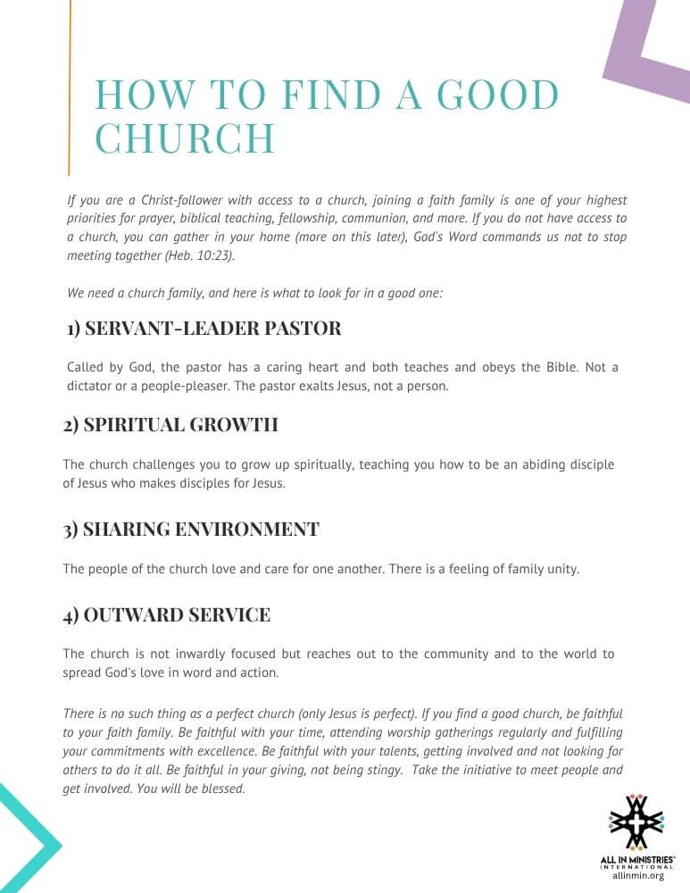 Checklist-style printable for choosing a Bible-based local church