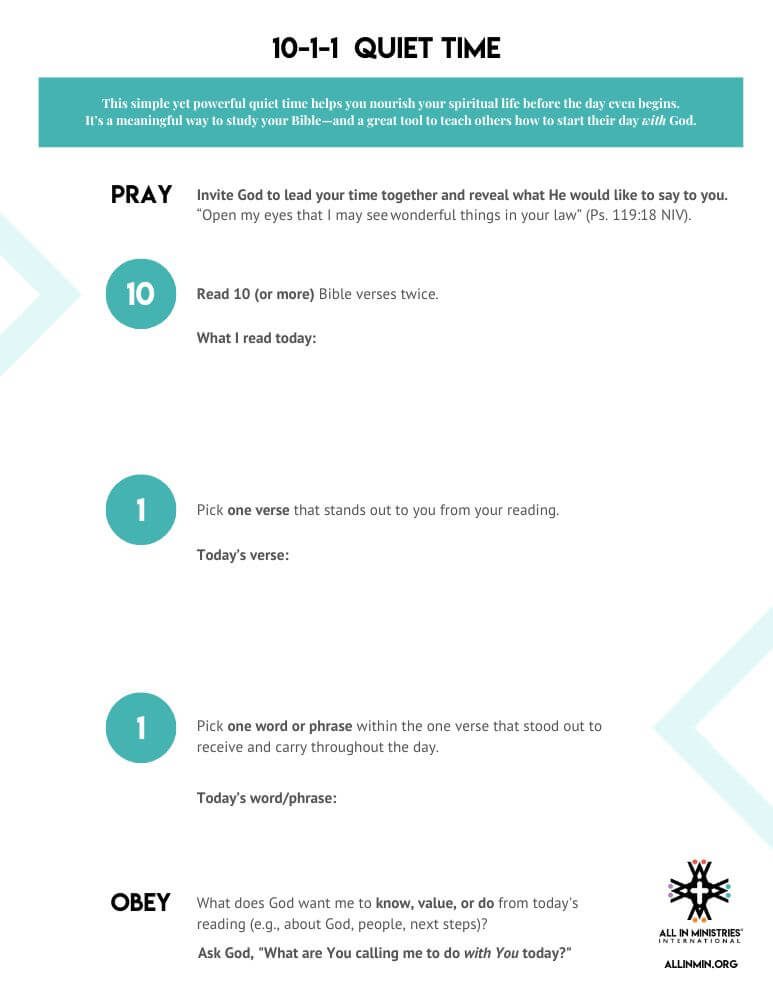 10-1-1 Quiet Time printable for easy and simple way of structuring personal Bible study